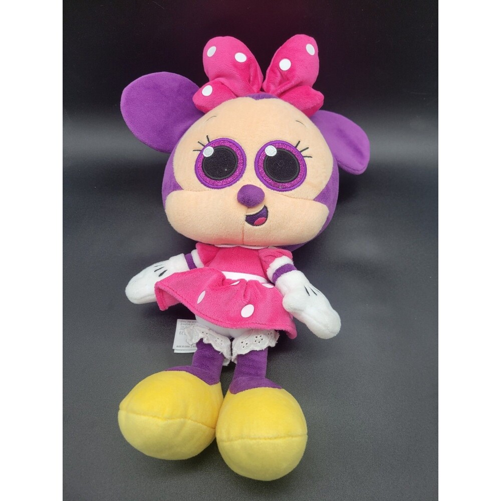 Disney Parks Minnie Mouse Chibi Plush Purple Pink Big Glitter Eyes 15"